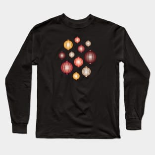 Lanterns | Mid Autumn Festival | Maroon Orange Gray | Black Long Sleeve T-Shirt